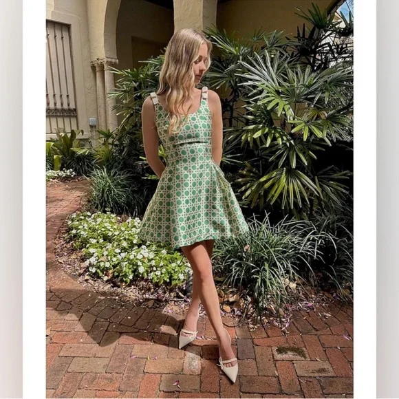 NWT Mestiza Sleeveless Green Patterned Mini Dress - Picture 2 of 12